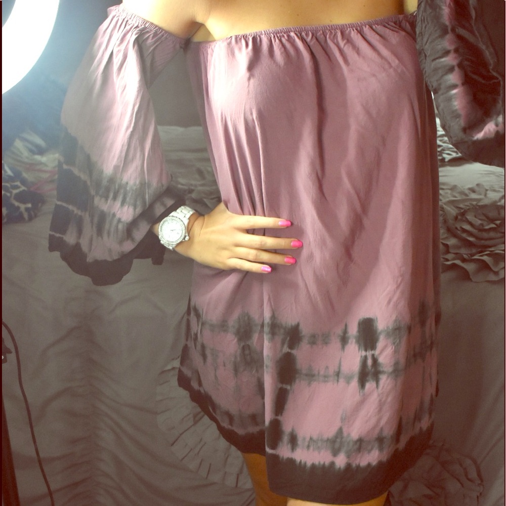 she + Sky brand purple and black tie dye dress